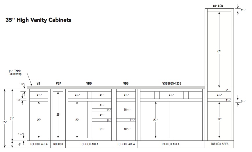 Aristokraft 35H Vanity Cabinet Specifications