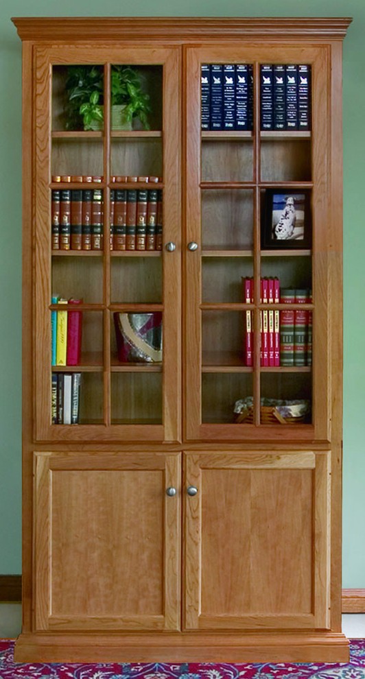 Above: Bookcase with flat-panel lower door kit and glass with mullions upper 