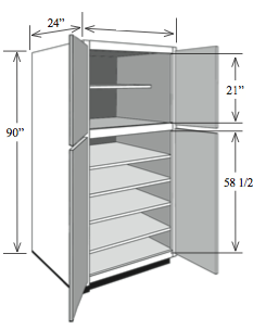 BBCA2496: Kitchen Base Utility Cabinet with Shelves, 24"w x 96"h x 24"d