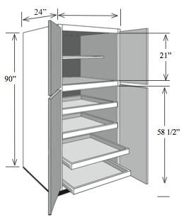 BBCP2484: Kitchen Base Pantry Cabinet, 24"w x 84"h x 24"d