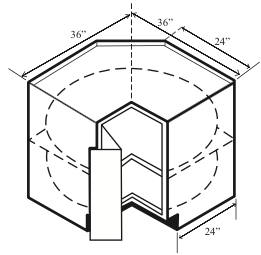 BSS36: Kitchen Corner Base Cabinet (Super Lazy Susan), 34 1/2"w x 36" along wall x 24"D