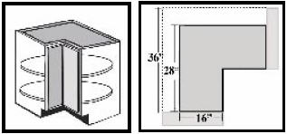 BLS36: Kitchen Corner Base Cabinet (Lazy Susan), 34 1/2"w x 36" along wall