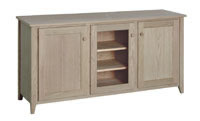 Shaker Semi-Custom Entertainment Stand, 3 Sections, 2 Flat-Panel & 1 Glass Door, 17"D