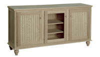 Cottage Semi-Custom Entertainment Stand, 3 Sections, 2 Beadboard & 1 Glass Door, 17"D