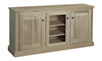 Fluted Semi-Custom Entertainment Stand, 3 Sections,  2 Raised-Panel & 1 Glass Door, 17"D