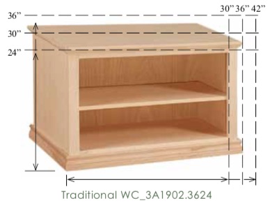 WC_3A1902: Traditional Semi-Custom Cabinet, 1 adjustable shelf for 24-30"H models (2 shelves for 36"H model), 17"D