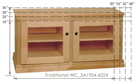 WC_3A1934: Traditional Semi-Custom Entertainment Stand, 2 Sections,  2 Glass Doors, 17"D