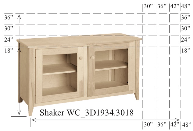 WC_3D1934: Shaker Semi-Custom Entertainment Stand, 2 Sections, 2 Glass Doors, 17"D