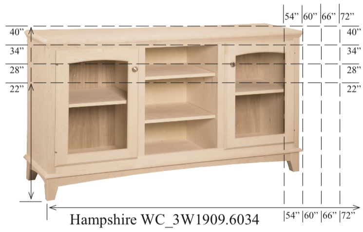 WC_3W1909: Hampshire Semi-Custom Entertainment Stand, 3 Sections,  2 Glass Doors, 17"D