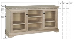 Georgetown Sem-Custom Entertainment Stand, 3 Sections, 2 Glass Doors, 16"D, middle section is 20"W