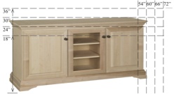 Georgetown Semi-Custom Entertainment Stand, 3 Sections, 2 Raised-Panel Doors with 1 Glass Door in Center, 16"D, middle section is 20"W