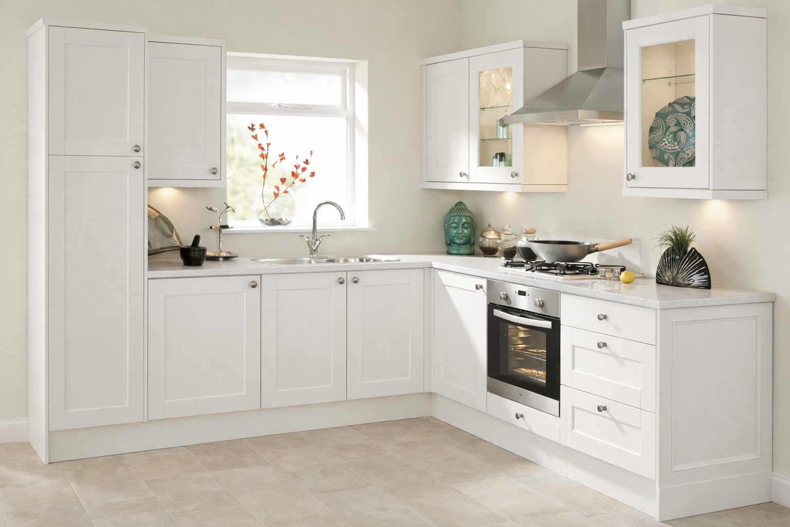 Modern kitchen with white Shaker doors