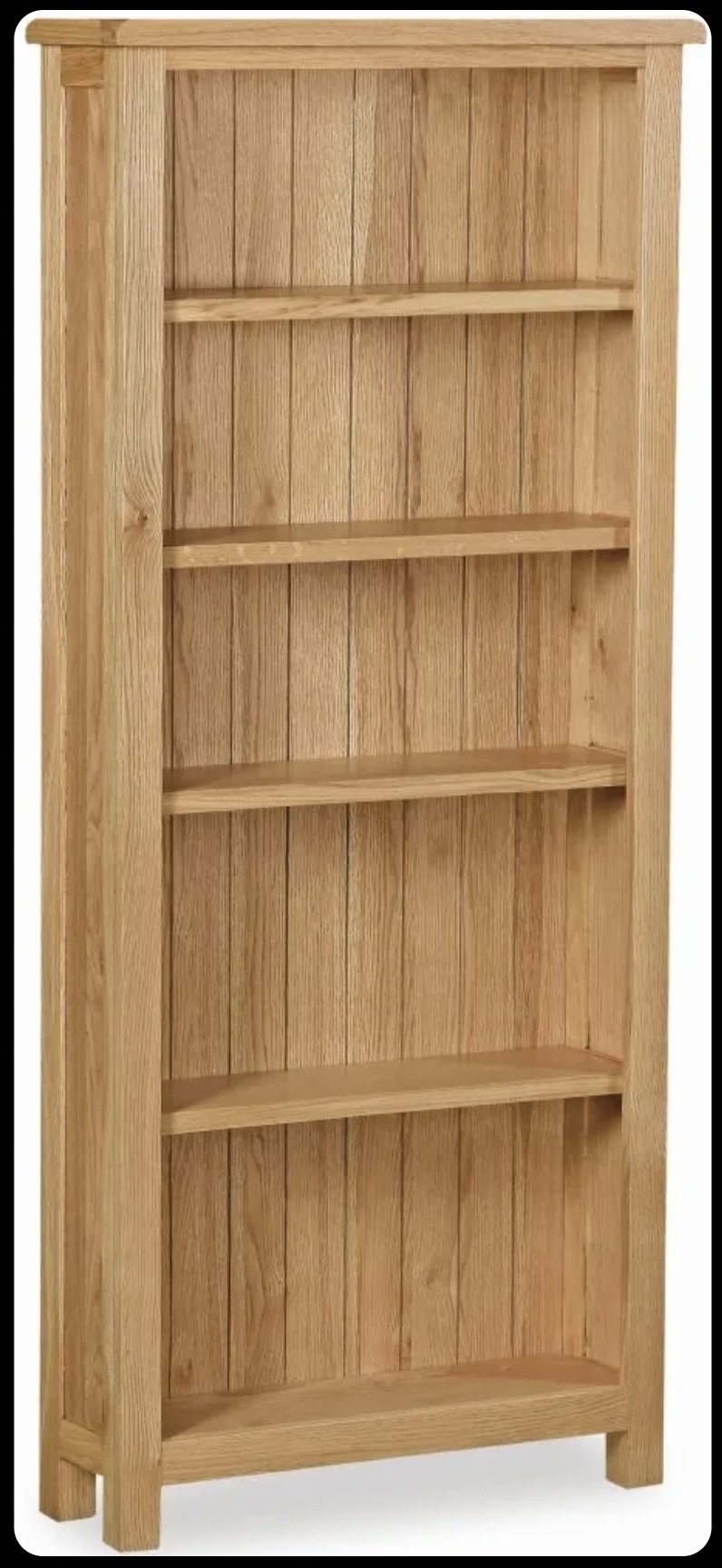 Beautiful finished stained wood bookcase with warm honey tone