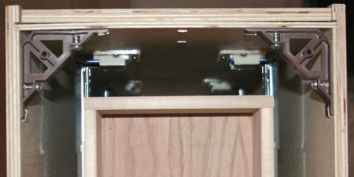 Top back view of base cabinet with drawers