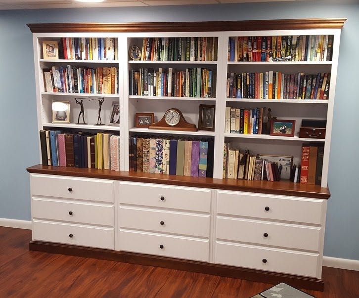 Woodcraft wall unit with drawers and hutches