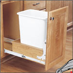 Trash Bin, Single 35-Quart Pull-Out with Full-Extension Slides and Built-in Door Mount (White Bin & Wood)