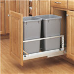 Trash Bin, Double 27-Quart Pull-Out with Soft-Closing Slides and Built-in Door Mount (Metallic Silver Polymer)