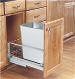 Trash Bin, Single 32-Quart Pull-Out with Soft-Closing Slides and Built-in Door Mount (Stainless Steel)