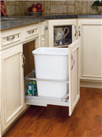 Trash Bin, Single 35-Quart Pull-Out with Soft-Closing Slides and Built-in Door Mount (White)