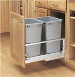 Trash Bin, Double 35-Quart Pull-Out with Soft-Closing Slides and Built-in Door Mount (Metallic Silver Polymer)