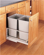 Trash Bin, Double 32-Quart Pull-Out with Soft-Closing Slides and Built-in Door Mount (Stainless Steel)