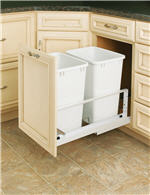 Trash Bin, Double 35-Quart Pull-Out with Soft-Closing Slides and Built-in Door Mount (White)