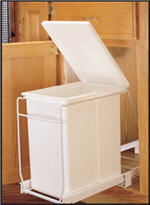 Trash Bin, Single 20-Quart Pull-Out with Handle and 3/4-Extension Slides (White)