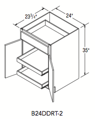 BASE CABINET DD W/ROLL TRAY (24"W x 35"H x 23.75"D) (x2 Trays)