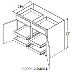 BASE CABINET W/ROLL TRAY (39"W x 35"H x 23.75"D) (x2 Trays)