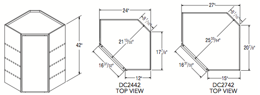 DIAGONAL CORNER WALL (24"W x 42"H x 12"D) 