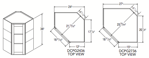 DIAGONAL CORNER PREP/GLASS (24"W x 36"H x 12"D) 