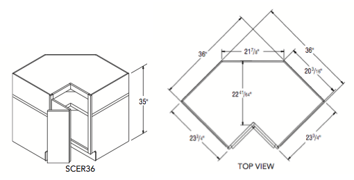 SQUARE CORNER EASY REACH (36"W x 35"H x 23.75"D) 