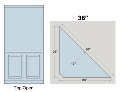 AWB 3-Sided Corner Cupboard with Open Top (-3CC1) 36"W x 78"H x 17"D inside