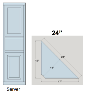 AWB 3-Sided Corner Cupboard with Top Doors and Server Shelf (-3CC3) 24"W x 84"H x 11"D inside