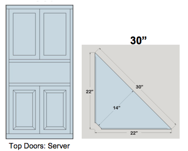 AWB 3-Sided Corner Cupboard with Top Doors and Server Shelf (-3CC3) 30"W x 78"H x 14"D inside