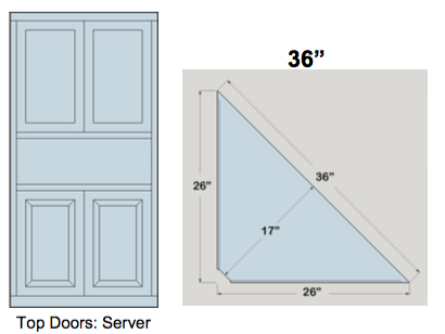 AWB 3-Sided Corner Cupboard with Top Doors and Server Shelf (-3CC3) 36"W x 72"H x 17"D inside