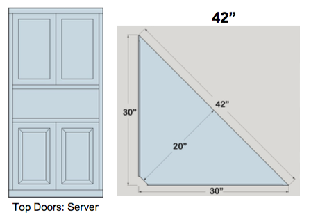 AWB 3-Sided Corner Cupboard with Top Doors and Server Shelf (-3CC3) 42"W x 84"H x 20"D inside