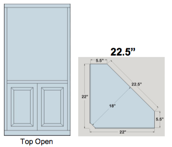 AWB 5-Sided Corner Cupboard with Open Top (-5CC1) 22.5"W x 78"H x 5.5"side depth