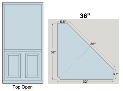 AWB 5-Sided Corner Cupboard with Open Top (-5CC1) 36"W x 78"H x 5.5"side depth