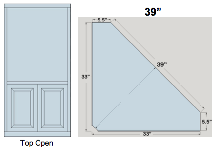 AWB 5-Sided Corner Cupboard with Open Top (-5CC1) 39"W x 72"H x 5.5"side depth