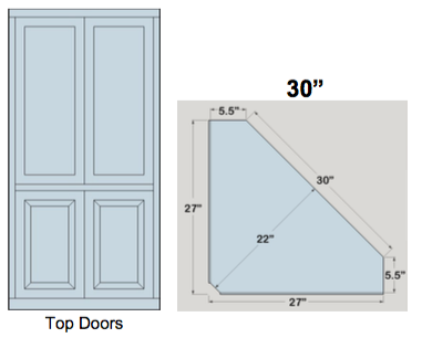 AWB 5-Sided Corner Cupboard with Top Doors (-5CC2) 30"W x 78"H x 5.5"D inside