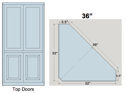 AWB 5-Sided Corner Cupboard with Top Doors (-5CC2) 36"W x 84"H x 5.5"D inside