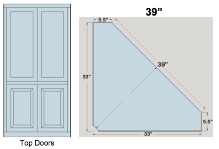 AWB 5-Sided Corner Cupboard with Top Doors (-5CC2) 39"W x 78"H x 5.5"D inside