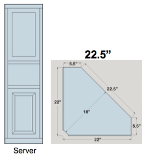 AWB 5-Sided Corner Cupboard with Top Doors and Server Shelf (-5CC3) 22.5"W x 72"H x 5.5"D inside