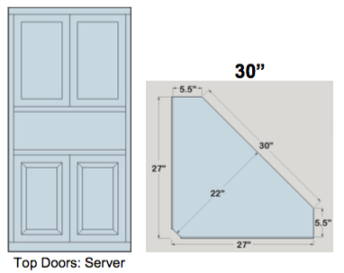 AWB 5-Sided Corner Cupboard with Top Doors and Server Shelf (-5CC3) 30"W x 78"H x 5.5"D inside