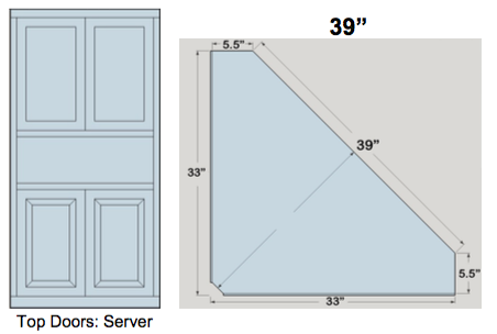 AWB 5-Sided Corner Cupboard with Top Doors and Server Shelf (-5CC3) 39"W x 78"H x 5.5"D inside