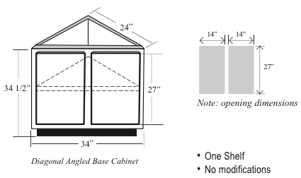 Bac24 Kitchen Angled Base Cabinet Diagonal 24 W X 34 1 2 H X 24