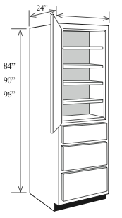 BBCD1890: Kitchen Base Utility Cabinet with Drawers, 18"w x 90"h x 24"d