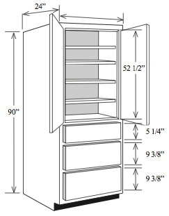 BBCD2484: Kitchen Base Utility Cabinet with Drawers, 24"w x 84"h x 24"d