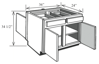 BI36: Kitchen Island Base Cabinet, 36"w x 34 1/2"h x 24"d